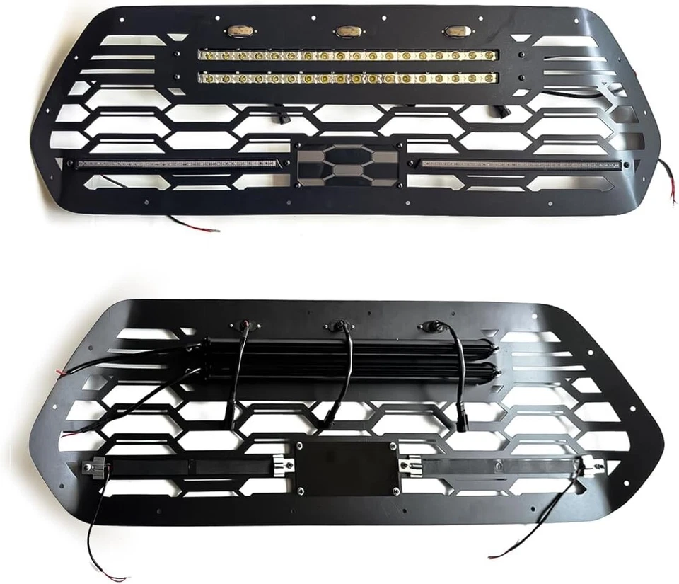 Rejilla de repuesto delantera de acero para Toyota Tacoma 2016-2021 con barra LED y 3 LED Foto 2 de 4