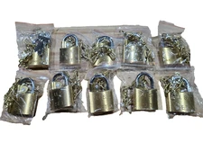 Vintage U.S. Padlock Brass with Chain (10 PAK W/2 Master keys)
