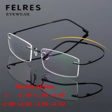 Men Metal Alloy Fashion Reading Glasses Ultralight Rimless Presbyopic Glasses