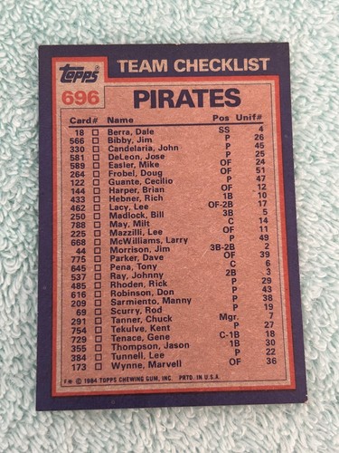 TOPPS 1984 MLB SET - Complete - Pittsburgh Pirates - Picture 2 of 2