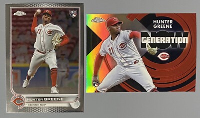 Two 2022 Topps Chrome Update Hunter Greene: Generation Now & Base Rookie Card RC