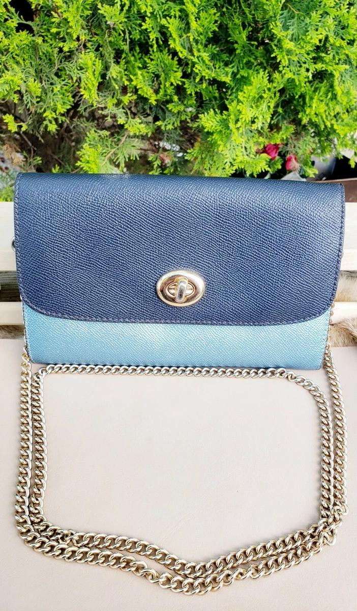 Coach Blue,light Blue Chain Crossbody Purse Small turnlock