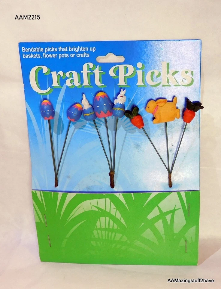 Easter Bunny Egg Craft Picks Pastel Multi Color 8” Tall 3 Pack Floral NEW - Image 2 of 4