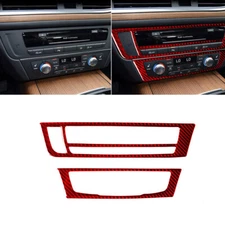 Red Carbon Fiber CD Conditioner Control Panel Cover Trim For Audi A6 A7 2012-18