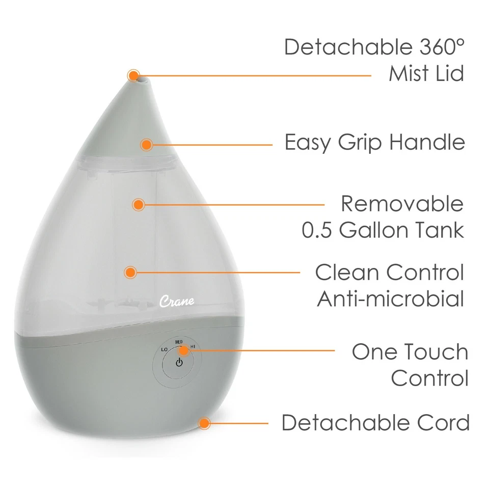 Humidificadores de gotas de grúa humidificador ultrasónico de niebla fría tanque de 0,5 galones gris Foto 2 de 4