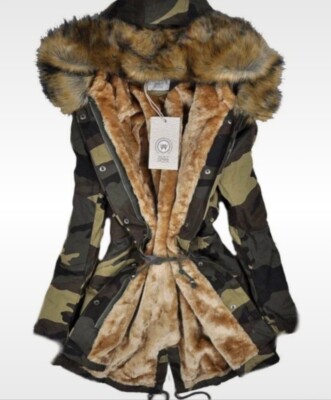 Way Mode Camouflage Parka Jacket – Size M – Faux Fur Lined