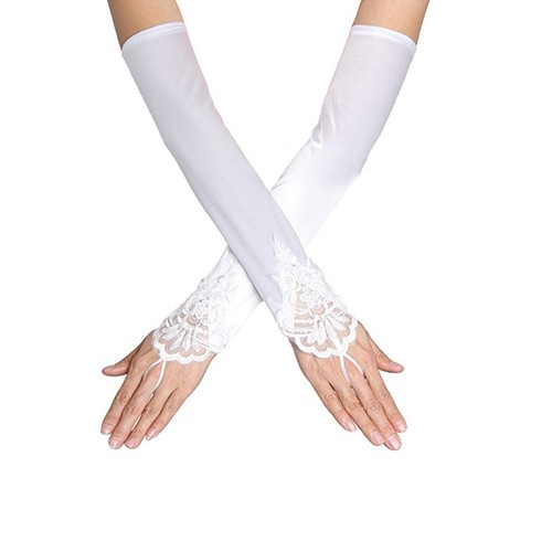 SN-E1-5 Long Fingerless Lace Satin Gatsby 1920s Costume Gloves Burlesque Flapper - Picture 10 of 10