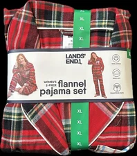 Lands' End Ladies' Flannel Pajama Set, 2-piece Color Red, Size XL Super Soft.￼￼