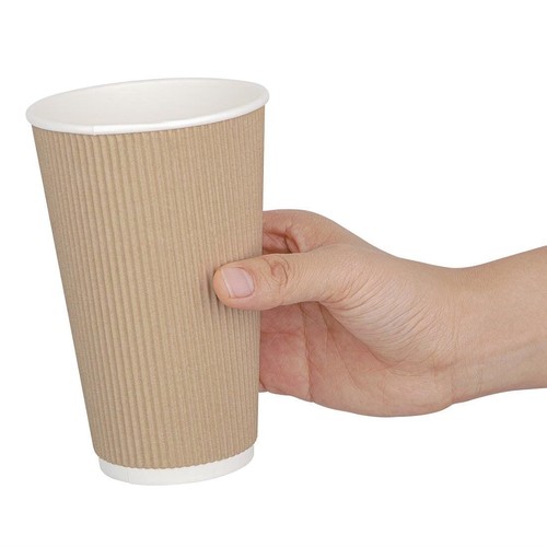 Fiesta Recyclable Hot Cup Ripple Wall Kraft 16oz (Box 500) - Picture 6 of 10