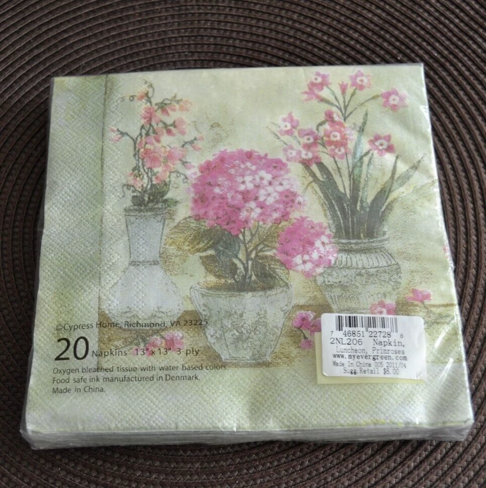 PRIMROSES 20 Servilletas de Papel ALMUERZO NIP 3 CAPAS 13" x13" por Cypress Home Fuera de Stock Foto 2 de 3