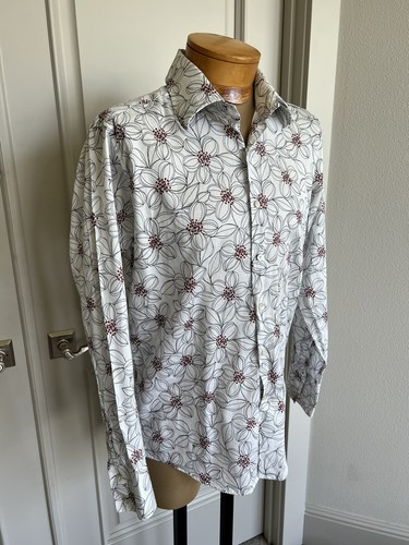 Jaymes Los Angeles Mens White Floral Print Button Down Dress Shirt Sz L - Picture 3 of 5