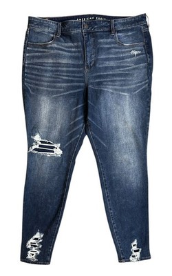 American Eagle Women s Sz 20 Distressed Hi-Rise Skinny Jeggings Dream Jean Dark