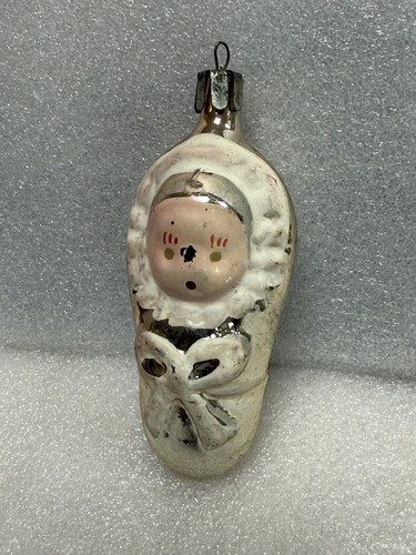 Ornamento vetro sovietico vintage URSS decorazione albero di Natale bambino in fascia - Foto 3 di 13