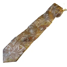 Steven Land Necktie Designer Angle Striped Gold Plate Orange Floral Tie
