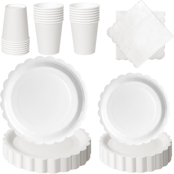 Weiß Partygeschirr, 96 StüCk Pappteller Set Mit Blumenmuster FüR 24 GäSte, Papie-image