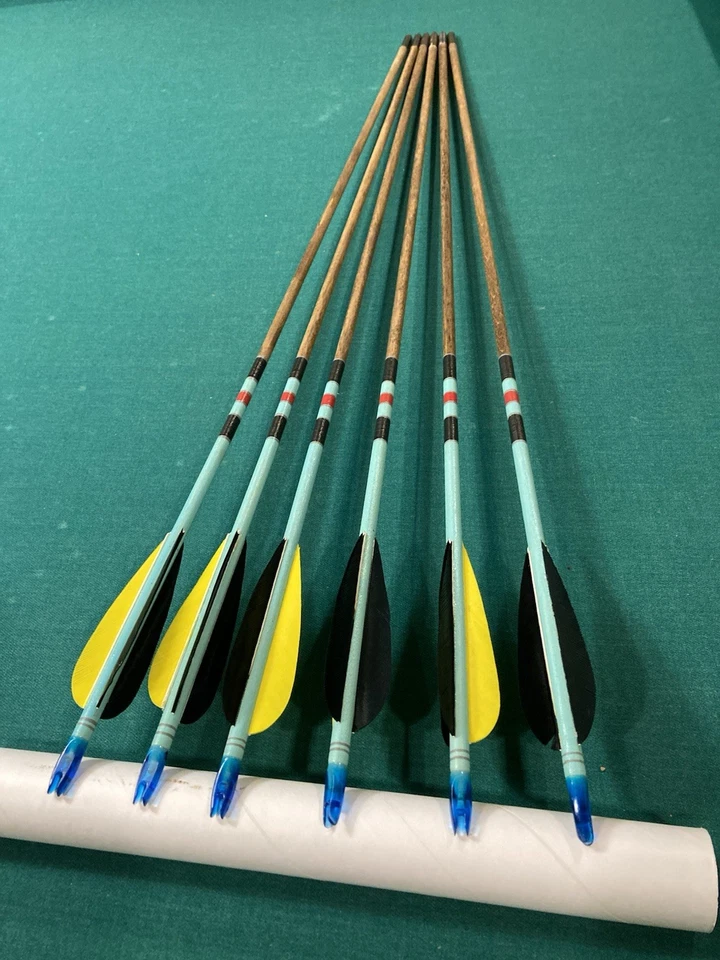 Six Used 5/16 wood / Wooden field arrows for bows 40 to 45 # - Image 2 of 4