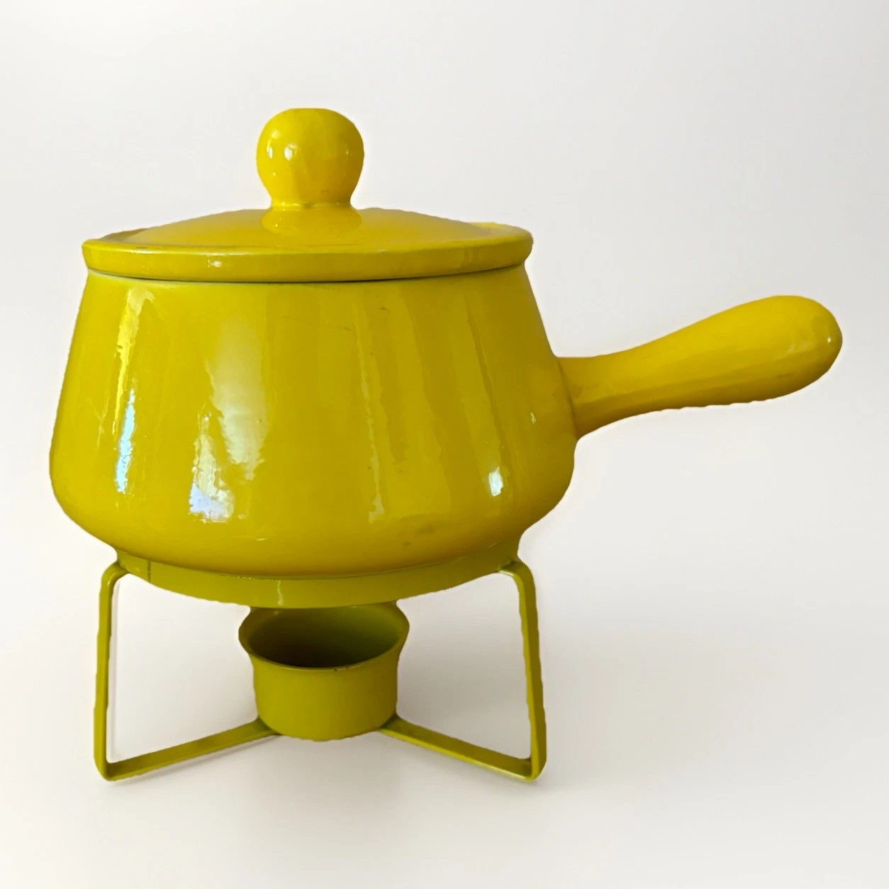Vintage Mid Century Modern Yellow Cera-Fire Colorware Japan Fondue Pot w/ Bottom