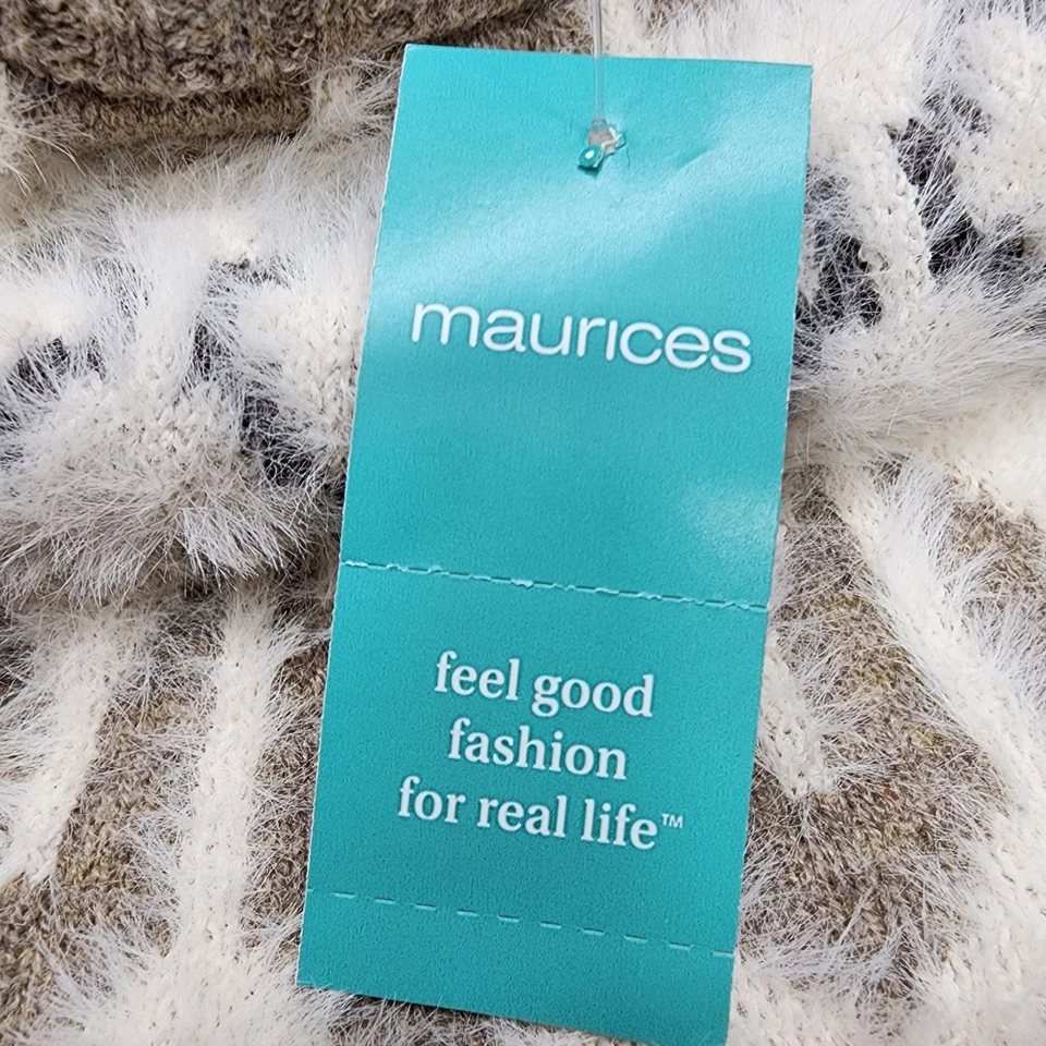 NUEVO Suéter Maurices Para Mujer M Tostado Isla Justa Pestañas Cuello Redondo Pullover Elástico Foto 3 de 4