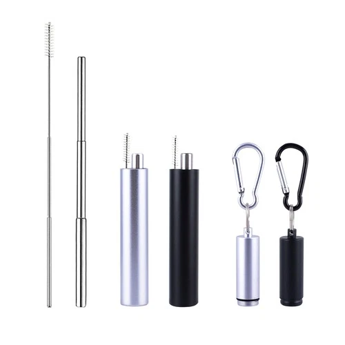 WOLFTEETH 2 Pack Reusable Telescopic Metal Straws, Collapsible Stainless Steel