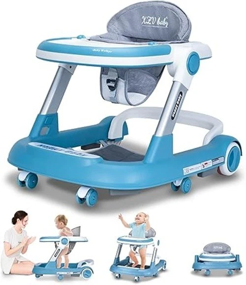 XZV Baby Walker with Wheels 5 in 1 Foldable Activity Center Blue