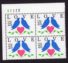 Scott #2440 Love Birds Plate Block of 4 Stamps - MNH P#U2222 UL