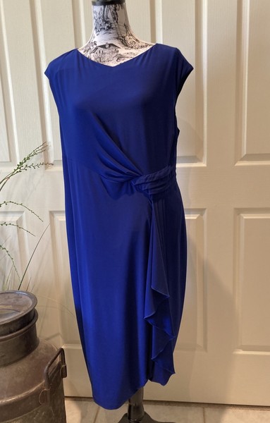 ANTHEA CRAWFORD Navy Blue Evening Midi Dress Size 18 Waist Detailing Ruffle