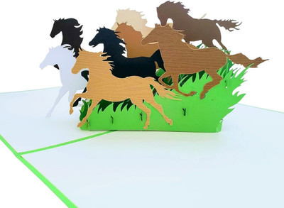 Majestic Horses 3D Pop-Up Greeting Card   Galloping Herd, Ranch Life & Equestria