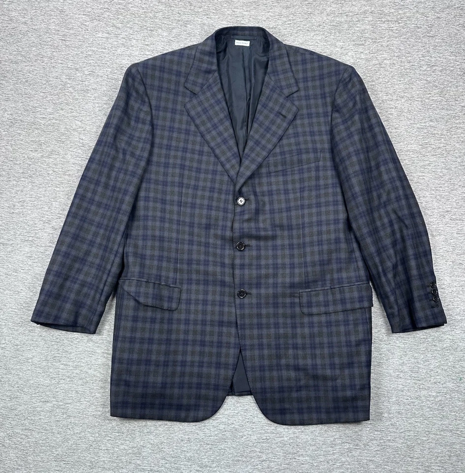 Traje Chaqueta Brioni Para Hombre 44 Azul Lana a Cuadros Tres Botones Frontal Italia Blazer Foto 2 de 4