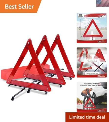 Warning Triangles, Reflective Triangles with Reinforced Cross Base and Carryi... - product listing photo