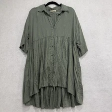 Lovestitch Shirt Dress Womens Small Green Swiss Dot Tiered Button Front Pockets