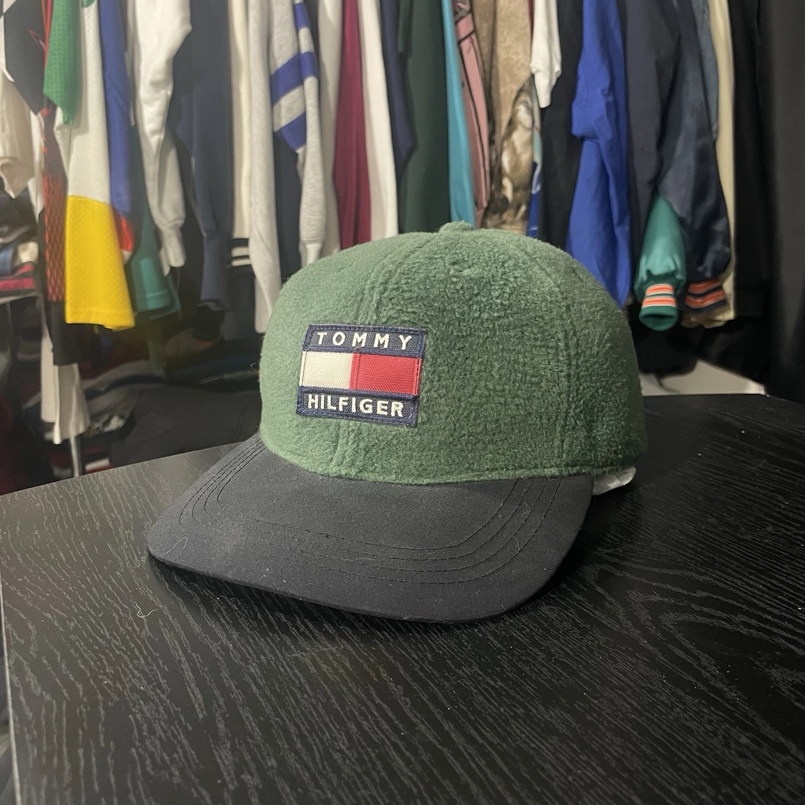 Vintage 90s Tommy Hilfiger Green Fleece Strap Back Hat