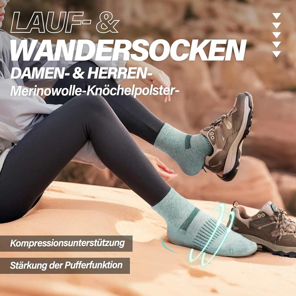 MOSEY KOSY Merino Wandersocken 6 Paar Kurz Atmungsaktiv für Herren Damen - Bild 2 von 4