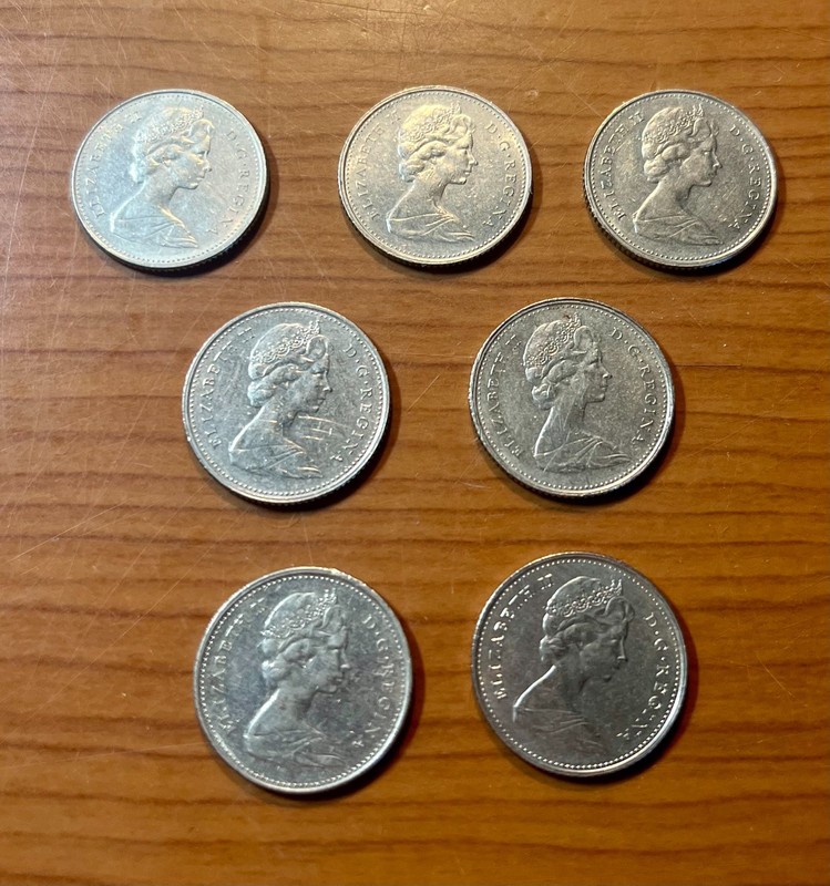 Seven 1974 Canadian Dimes  -  Seven coins in total - Fine Collectables