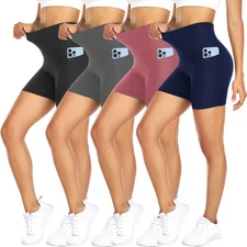 FULLSOFT 4 Pack Biker Shorts for Women – 5 High Waist Tummy Control Workout Y...