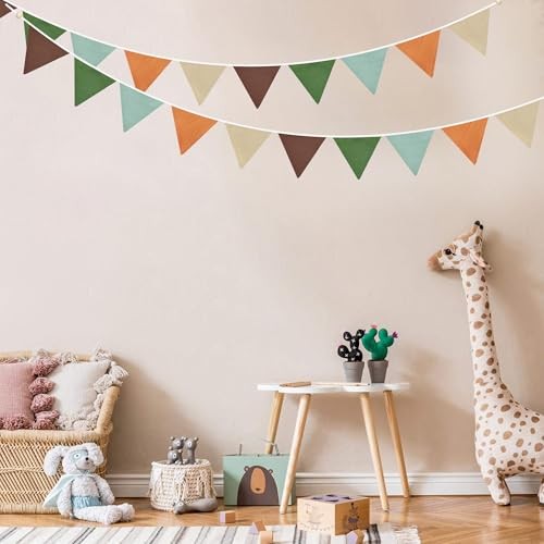 2 Sets of Orange Green Brown Pennant Banner 20Pcs Nursery Garland Flags Fabric - Picture 6 of 8