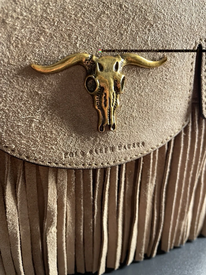 Polo Ralph Lauren замшевая бахрома наплечная сумка западный стиль бычья голова желтовато-коричневый коричневый - Изображение 3 из 4