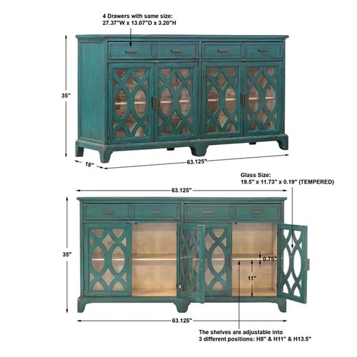 Uttermost Oksana Coastal Wood and Glass Sideboard in Antique Green/Antique White - Picture 7 of 7