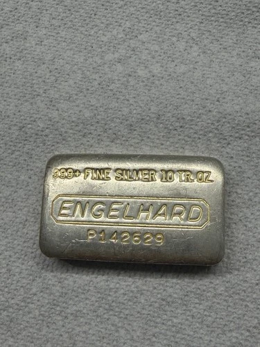 10 oz Vintage Engelhard Poured .999 Fine Silver Bar Ten Ounces