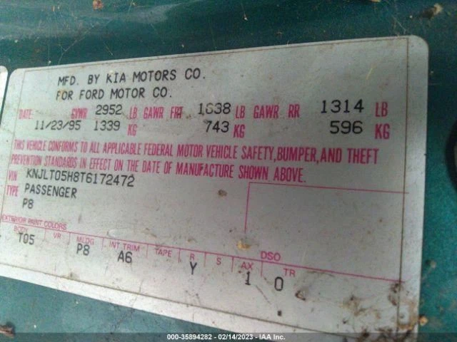 Motor 1,3 L VIN H octavo dígito compatible con 96-97 ASPIRE 355554 Foto 3 de 4