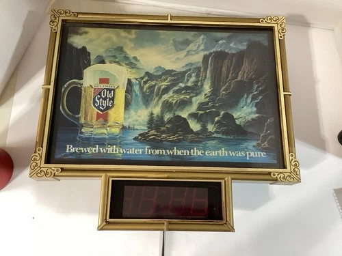 Vintage Heileman's Old Style Beer Waterfall LED Digital Clock Lighted Sign Parts