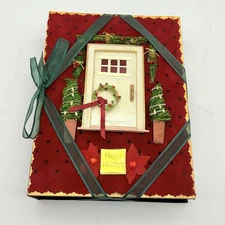 Christmas Happy Holidays Photo Album Red Wooden Front Door Wreath Decor