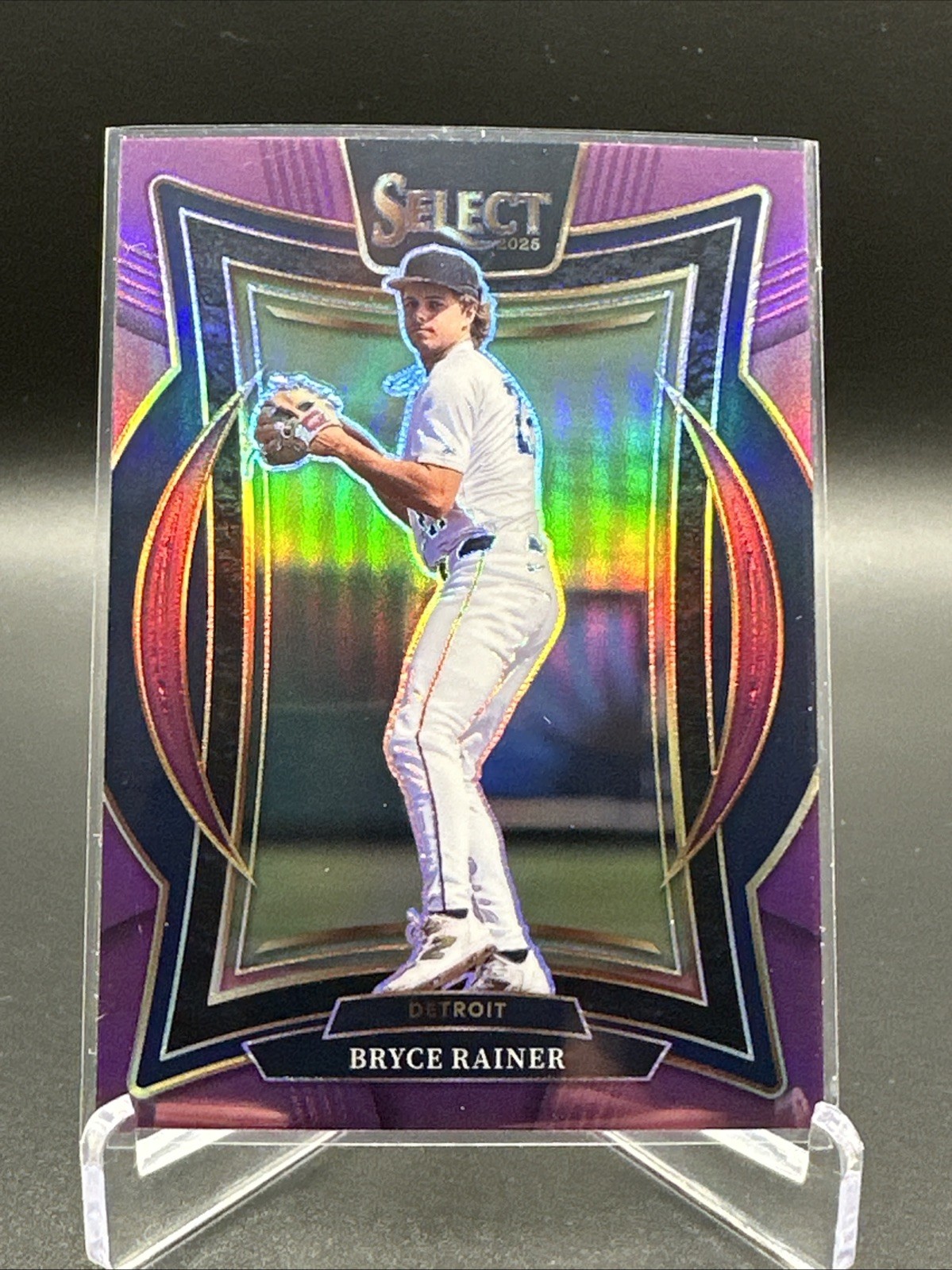 2025 Panini Select Baseball 52 Bryce Rainer, Detroit Tigers Purple /75