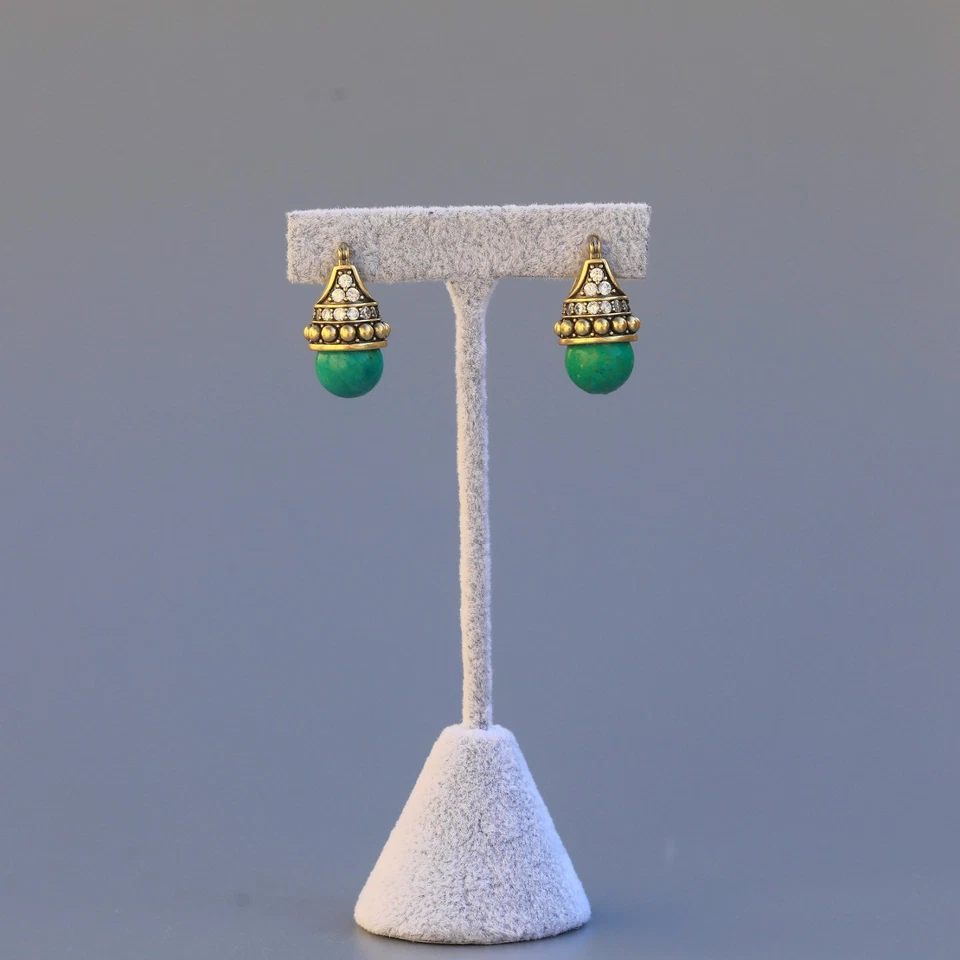 Goldene Dormeuse Ohrringe CZ Byzantin Echte Perle Türkis Retro ET9 - Bild 3 von 4