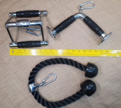 3 Pce Tricep Pressdown & Lat Pulldown Attachments For Cable Machine W/Snap Hooks