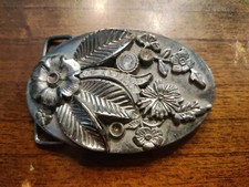 BELT BUCKLE Metal FLOWER ART COWGIRL Missing Rhinestones