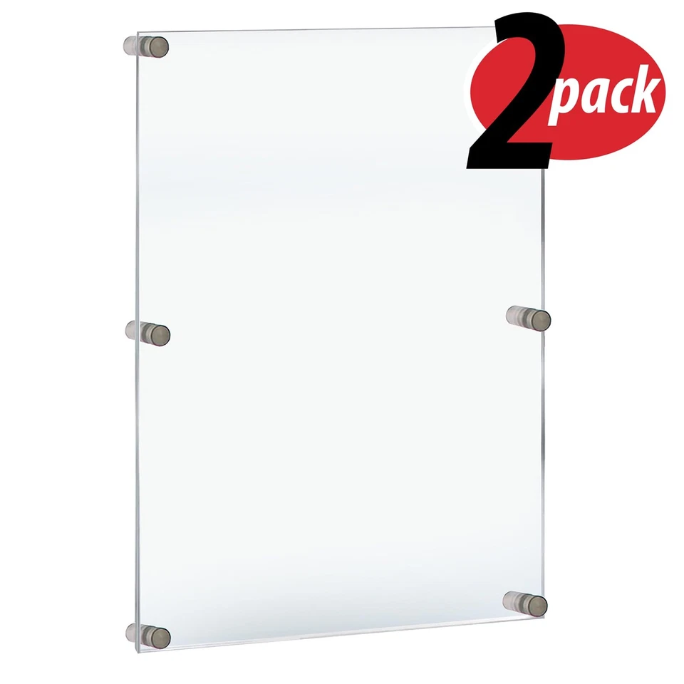 105536-2PK Floating Acrylic Wall Frame with Silver Hardware Stand Off Caps, C... - Image 2 of 4