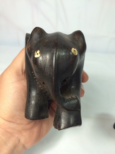Juego (3) Elefantes vintage africanos de madera de ébano tallados a mano buena suerte - Imagen 6 de 10
