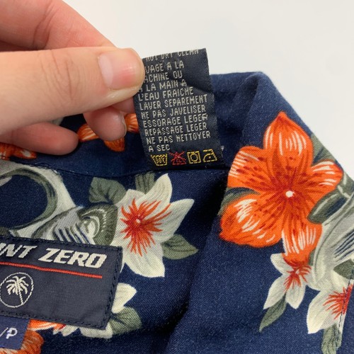 Vintage Point Zero Hawaiian Shirt Men S Small Navy Blue Tropical Button Up Rayon - Picture 8 of 9