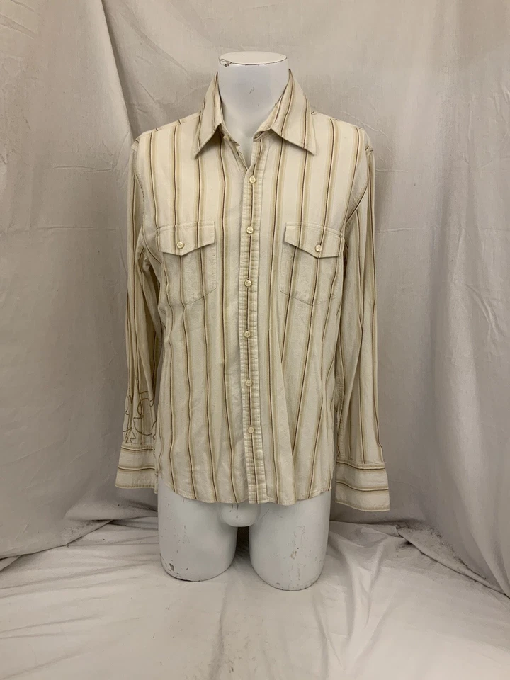 Camisa Kenneth Cole L Rayas Amarillas 100% Algodón Abotonada Manga Larga YGI V1-508 Foto 2 de 4