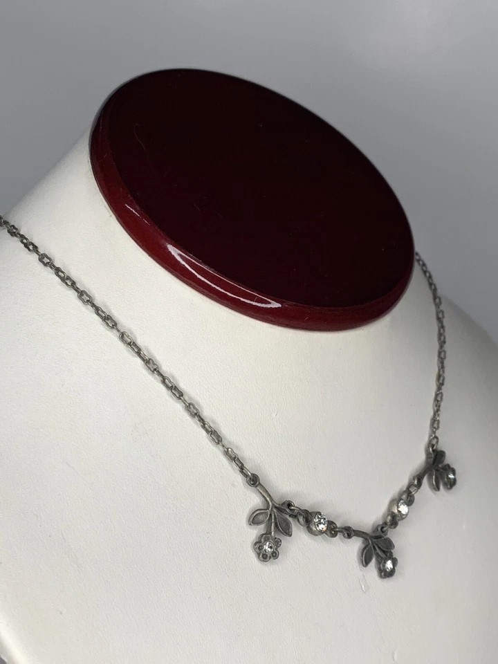 "Collar vintage de peltre cortina de flores estrás 17,5""" Foto 2 de 4